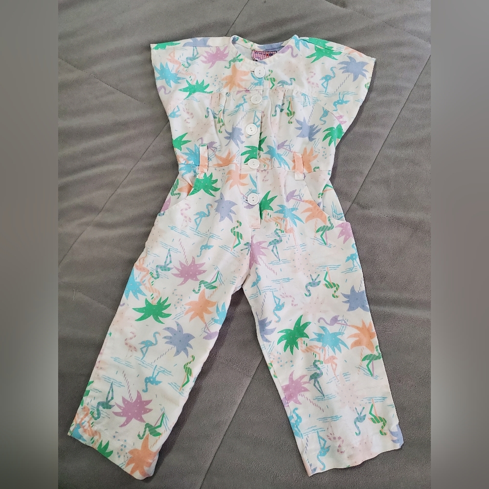Vintage New York Kids Romper Flamingo and Palm Trees